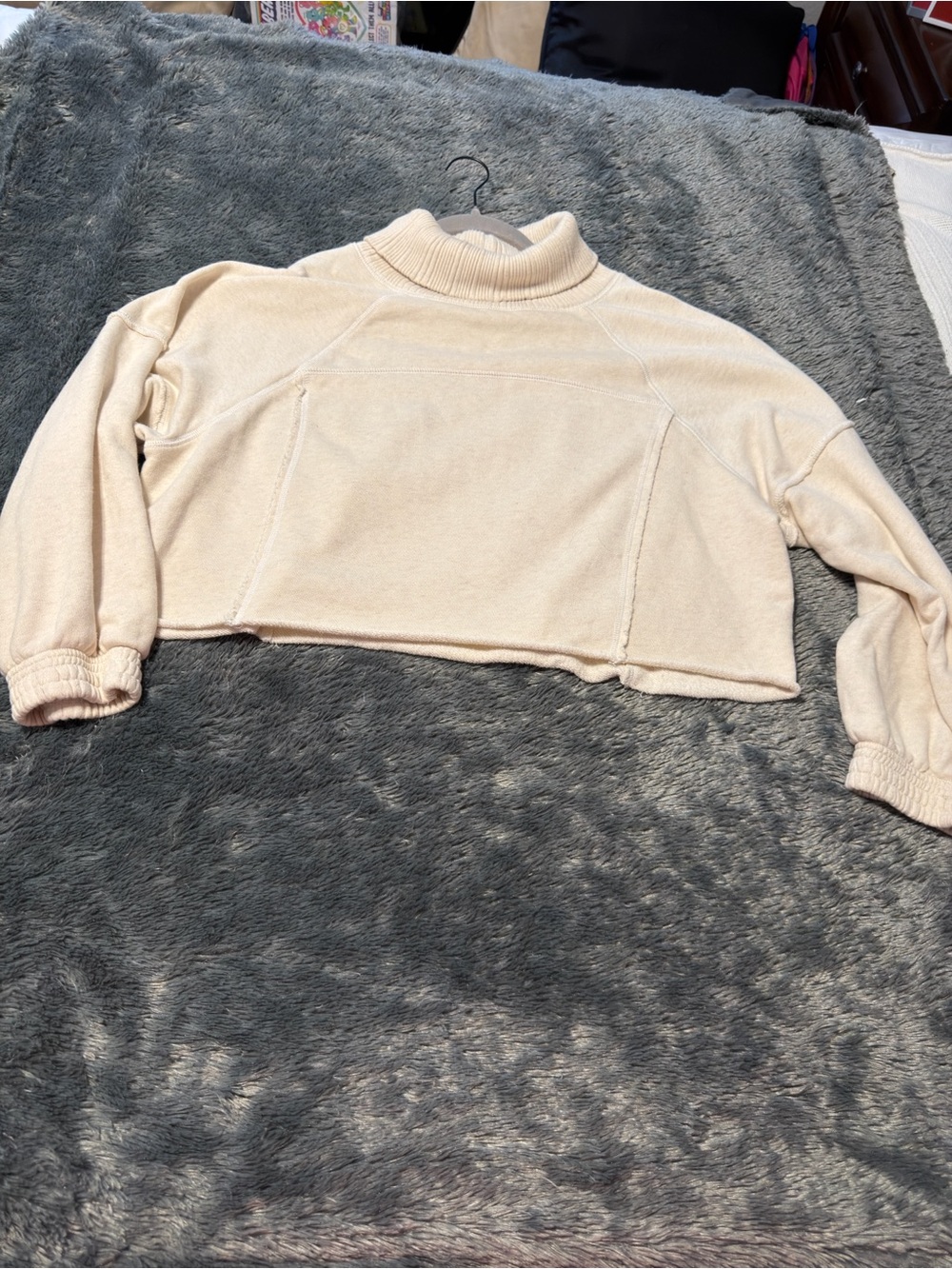 Aerie Women's Long Sleeve Cream Turtleneck Cropped Sweatshirt. Size M